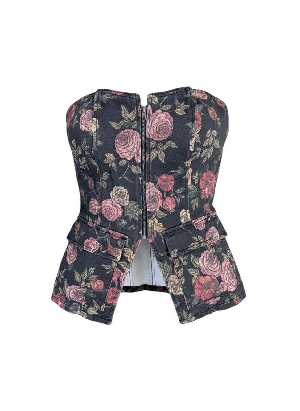 Fashion Nova Floral Print Zip-Front Corset Top Size S